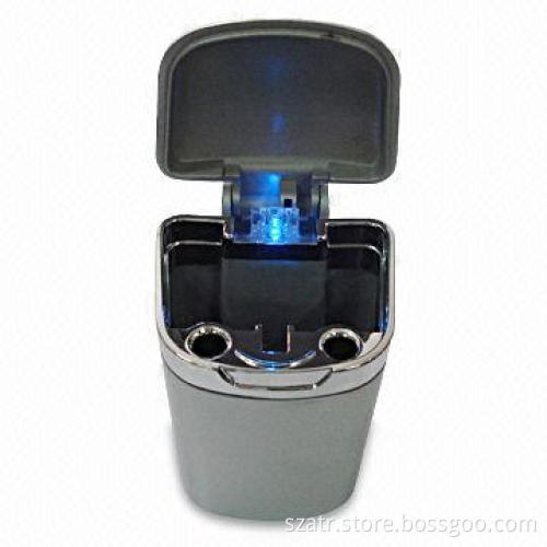 Ashtray with Blue LED Light and Logo Imprinting, Fits in Any Cup Holder